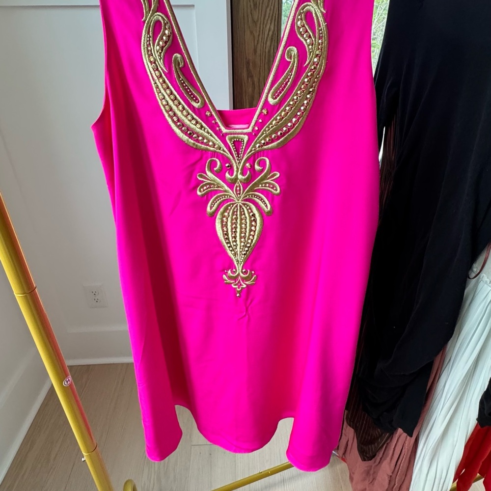 Lilly Pulitzer Fuchsia Dress with Gold Detailing